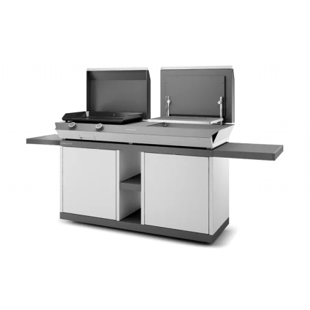 Combi Plancha 60 Gril 60 Acier Noir & Gris Sur Chariot 1 Combi Plancha 60 Gril 60 Acier Noir & Gris Sur Chariot