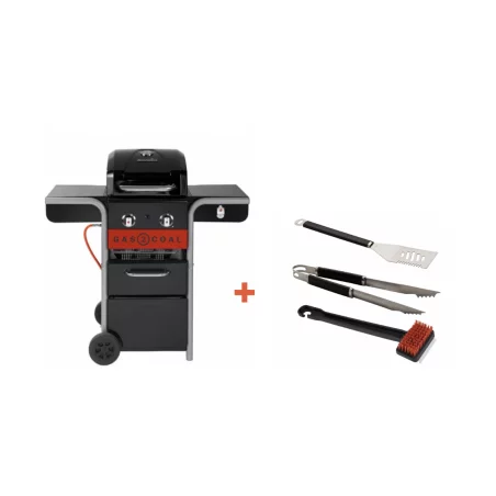Pack + Barbecue Hybride Gaz & Charbon Gas2Coal 2.0 2 Brûleurs + Set D'ustensiles 1 Pack + Barbecue Hybride Gaz & Charbon Gas2Coal 2.0 2 Brûleurs + Set D'ustensiles